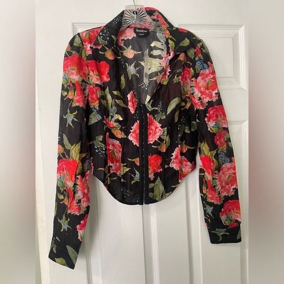 bebe Tops - BEBE Sheer Flower Print Corset Blouse (NWT)